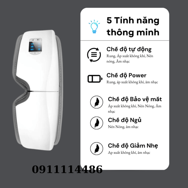 Tính năng Máy Matxa Mắt 4D Mito cao cấp rung túi khí chăm sóc mắt nén nóng bluetooth chống nhăn mắt