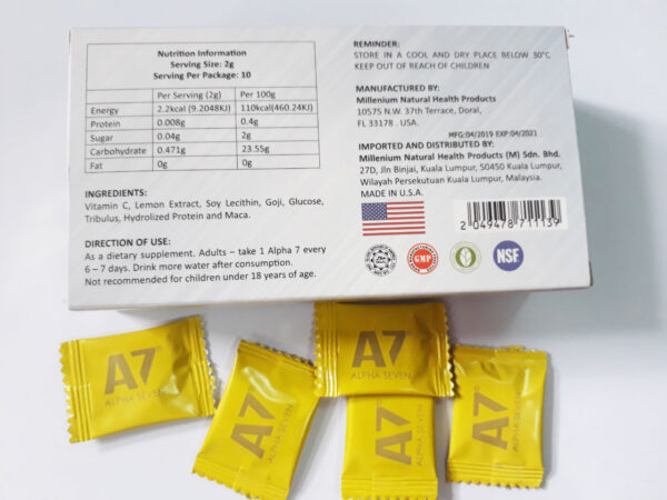 kẹo ngậm a7 Alpha Seven – Sản xuất tại Mỹ – Màu vàng – 10 Viên – Cực mạnh – không gây đau đầu 4